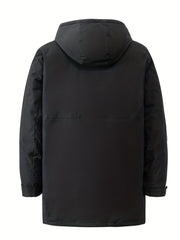 Men's Hooded Puffer Jacket Warm Winter Big Pockets Solid Coat