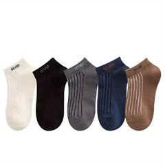 5 Pairs Kids 'Seven' Print Ankle Socks Boys Girls Thin Cotton Striped Boat Socks