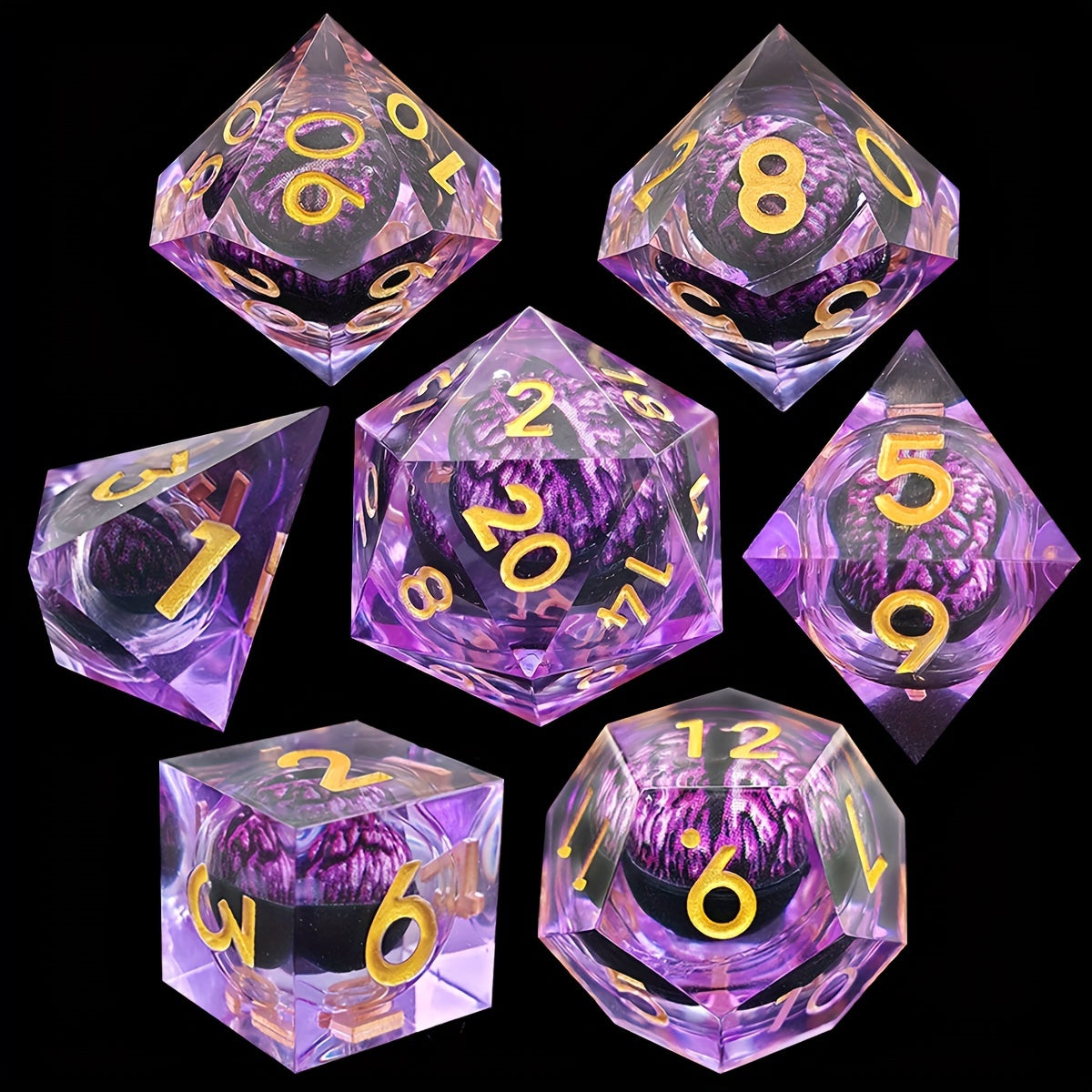 Dragon's Eye Resin Quicksand Dice Set Purple Green Halloween Props