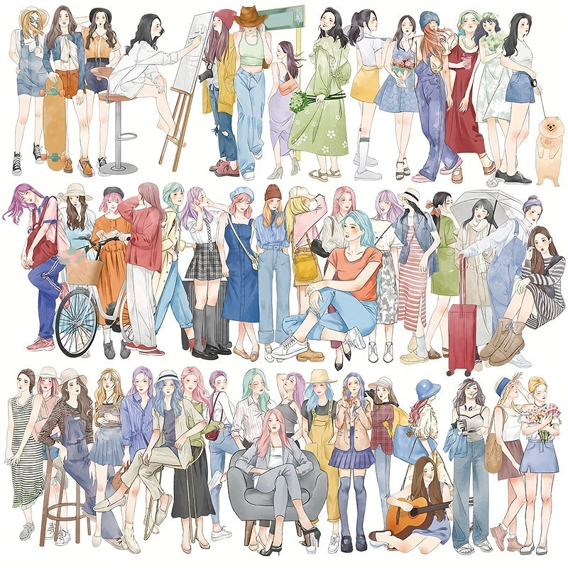 50pcs Female Figures Wear Stickers Decorative Album Material Stickers