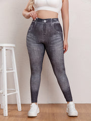  Denim Print High Rise Skinny Trousers