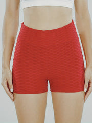 High Waist Seersucker Yoga Shorts with Butt Lift Tech
