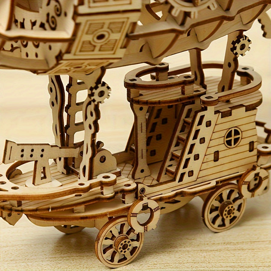 3D Wooden Airship Puzzle DIY Wooden Blimp Model Adult's Toy