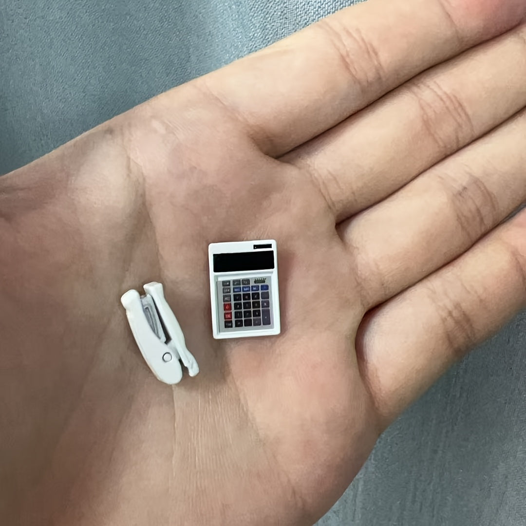 2pcs 1:12 Dollhouse Mini Metal Stapler & Mini Calculator Set