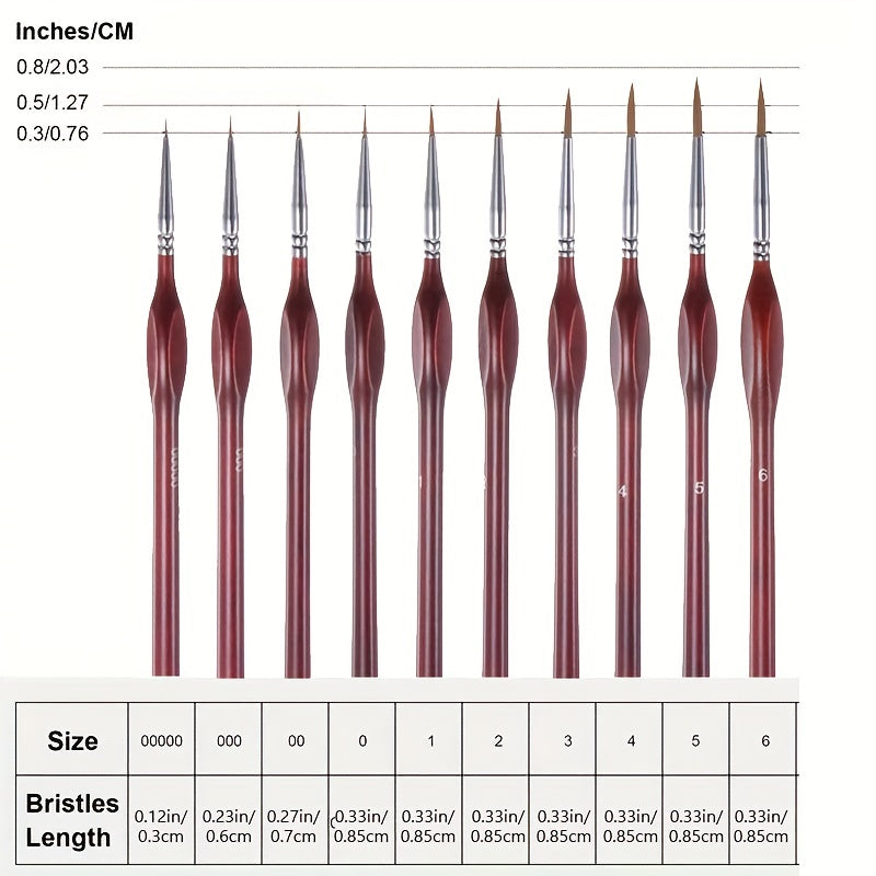 10pcs Fine Detail Paint Brushes Set for Acrylic Watercolor Nail Scale Model