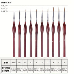 10pcs Fine Detail Paint Brushes Set for Acrylic Watercolor Nail Scale Model