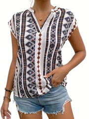 Abstract Print V neck Tank Top Women's Clothing