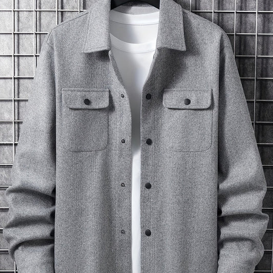 Men's Solid Jacket Spring Autumn Button Up Jacket For Males
