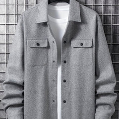 Men's Solid Jacket Spring Autumn Button Up Jacket For Males