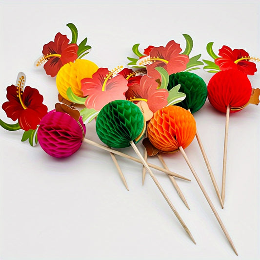 50pcs Hawaiian Hibiscus Fruit Skewers Disposable 3D Honeycomb