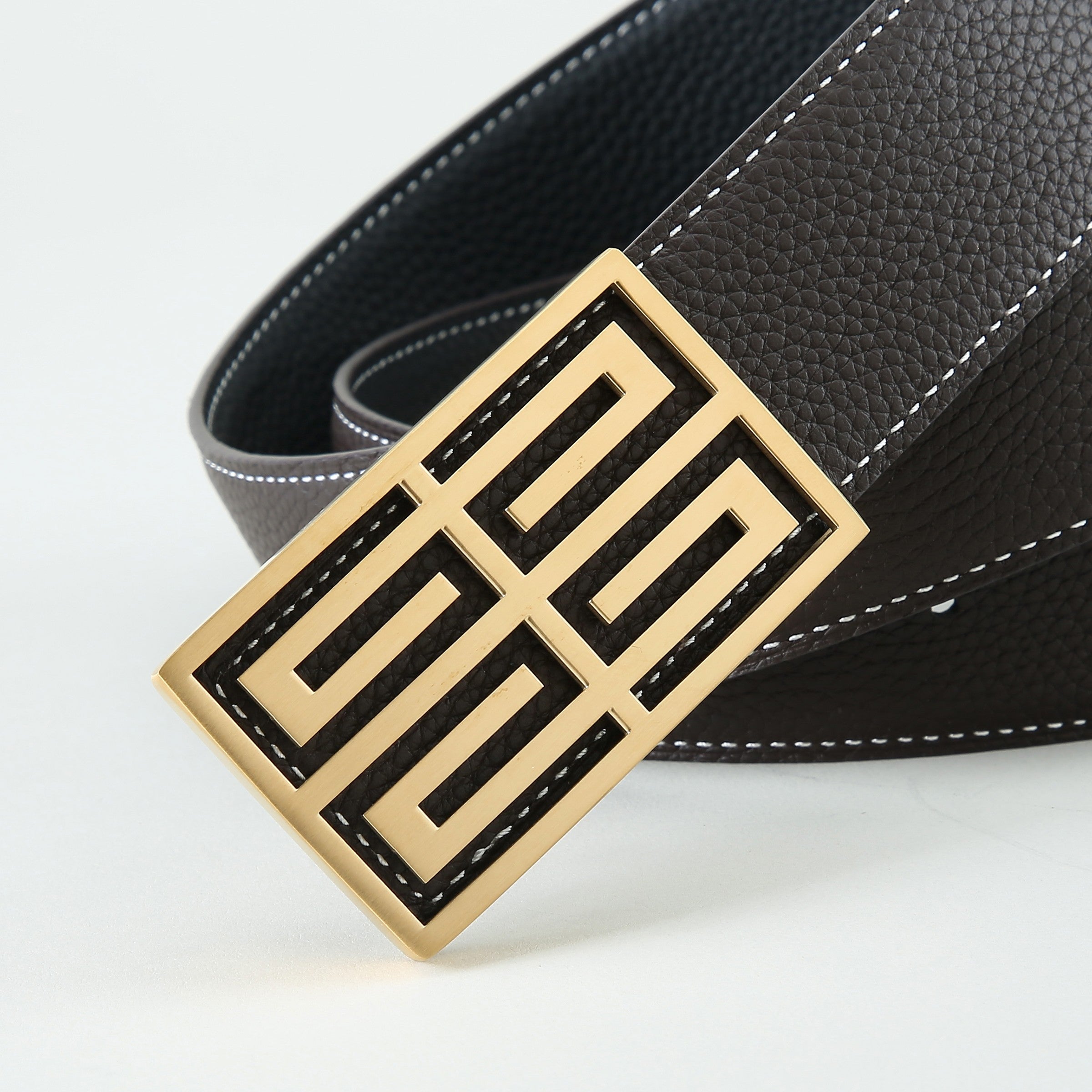 Golden Double Sided Pebbled Smooth Leather Strap