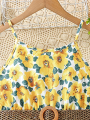 Girls Sunflower Graphic Cami Dress for Summer Beach Party