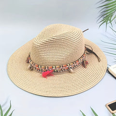 Men's Paper Straw Hat Elegant Flat Brim Sun Hat Beach Jazz Hat