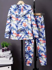 Graffiti Pattern Boy's 2pcs Hoodie & Sweatpants Set Tie Dye Casual Outfits