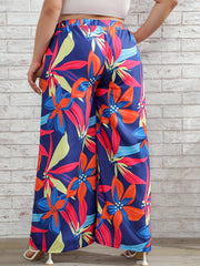 Boho Pants Women's Plus Floral Print Wide Leg Trousers