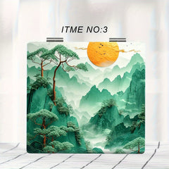 Portable Foldable Handheld Makeup Mirror with Classical Chinese Landscape Art
