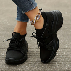 Women's Chunky Sneakers Breathable Knit Lace Up Comfy Walking Shoes