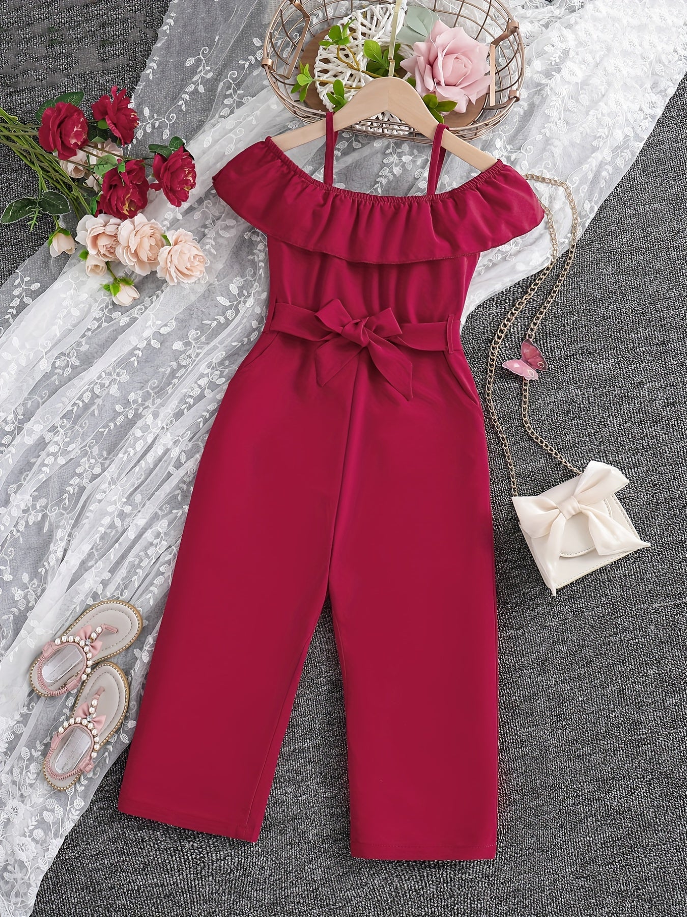 Girls Ruffle Cami Romper Off Shoulder Kids Clothes