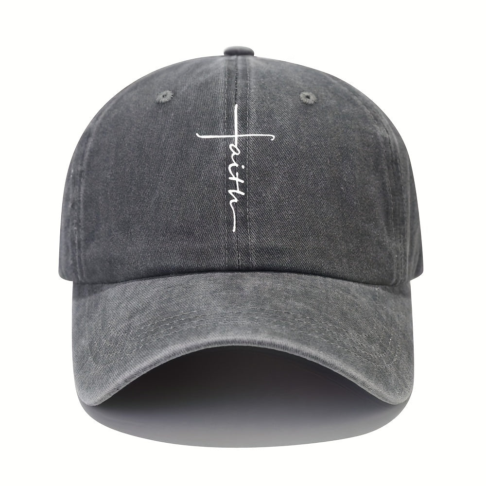 Vintage Distressed Baseball Cap With Faith Letter Sun Print