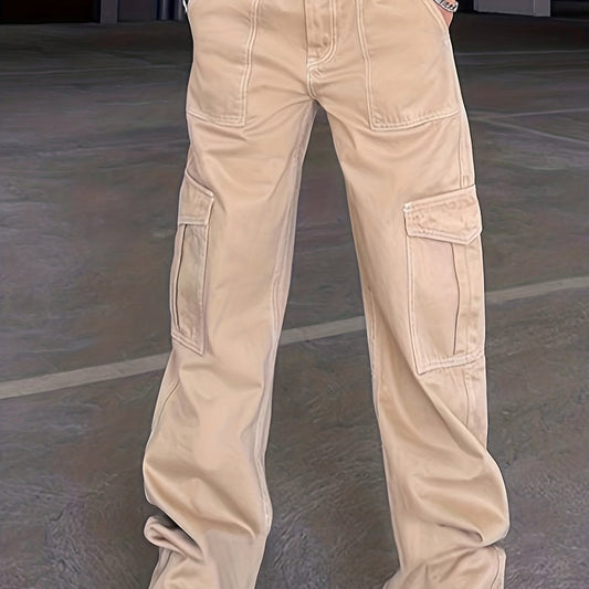 Vintage High Waist Cargo Pants Wide Legs Flap Pockets