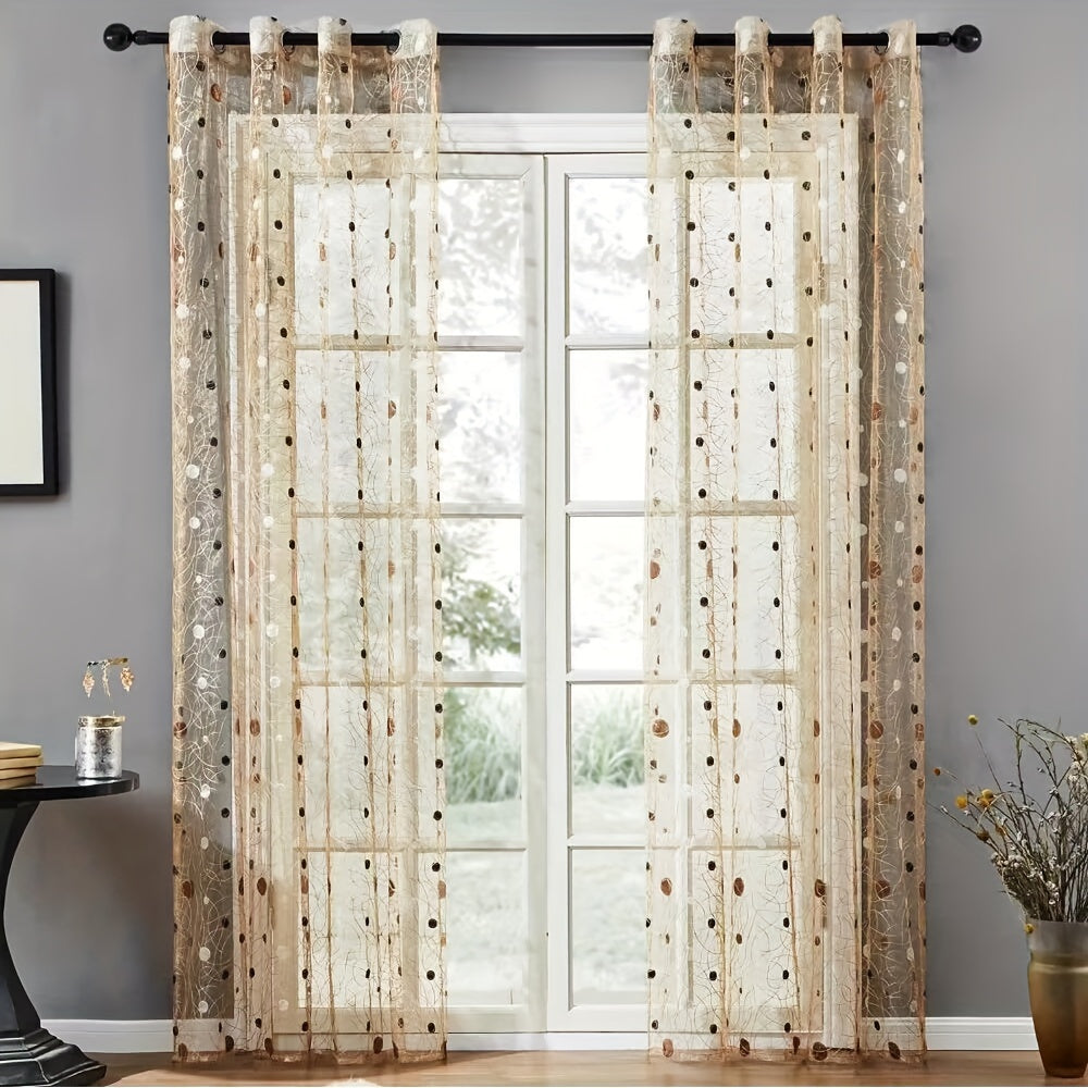 Modern Embroidered Curtains Coffee Dot Tulle Home Decor
