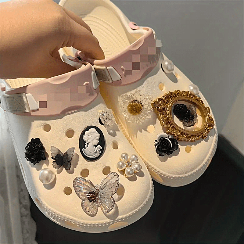 Baroque Style Shoe Charms Butterfly Pearl Flower Accessories
