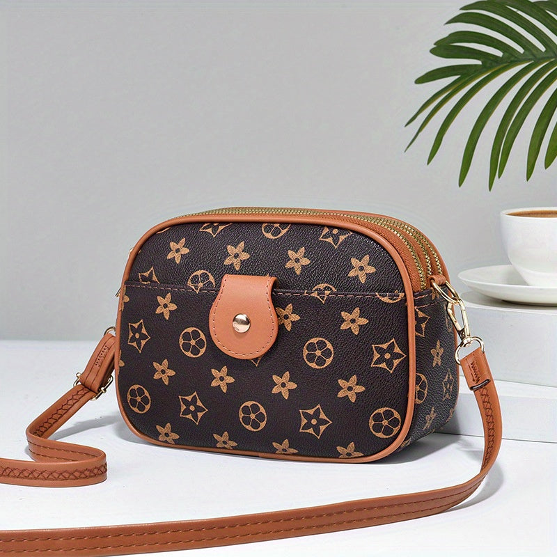 Vintage Classic Letter Print Crossbody Bag PU Leather Square Purse