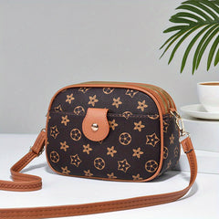 Vintage Classic Letter Print Crossbody Bag PU Leather Square Purse
