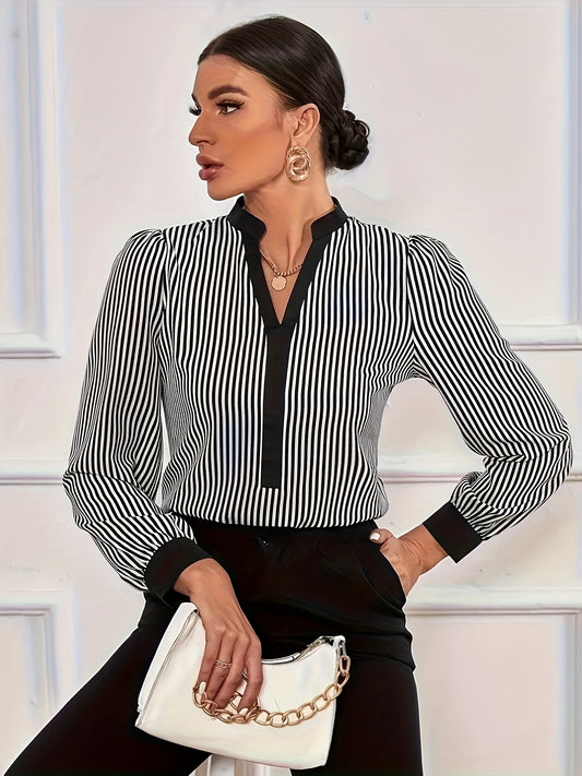  Colorblock Stripe Print Long Sleeve Shirt Top