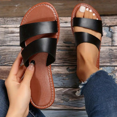 Women's Double Strap Slide Sandals Lightweight Open Toe Slip On Shoes