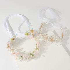 Faux Pearl Flower Headband Hand Braided Golden Leaf Tiara