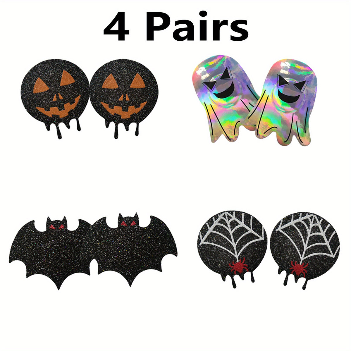 4 Pairs Halloween Pumpkin & Bat Breast Stickers Anti-convex Nipple Pasties