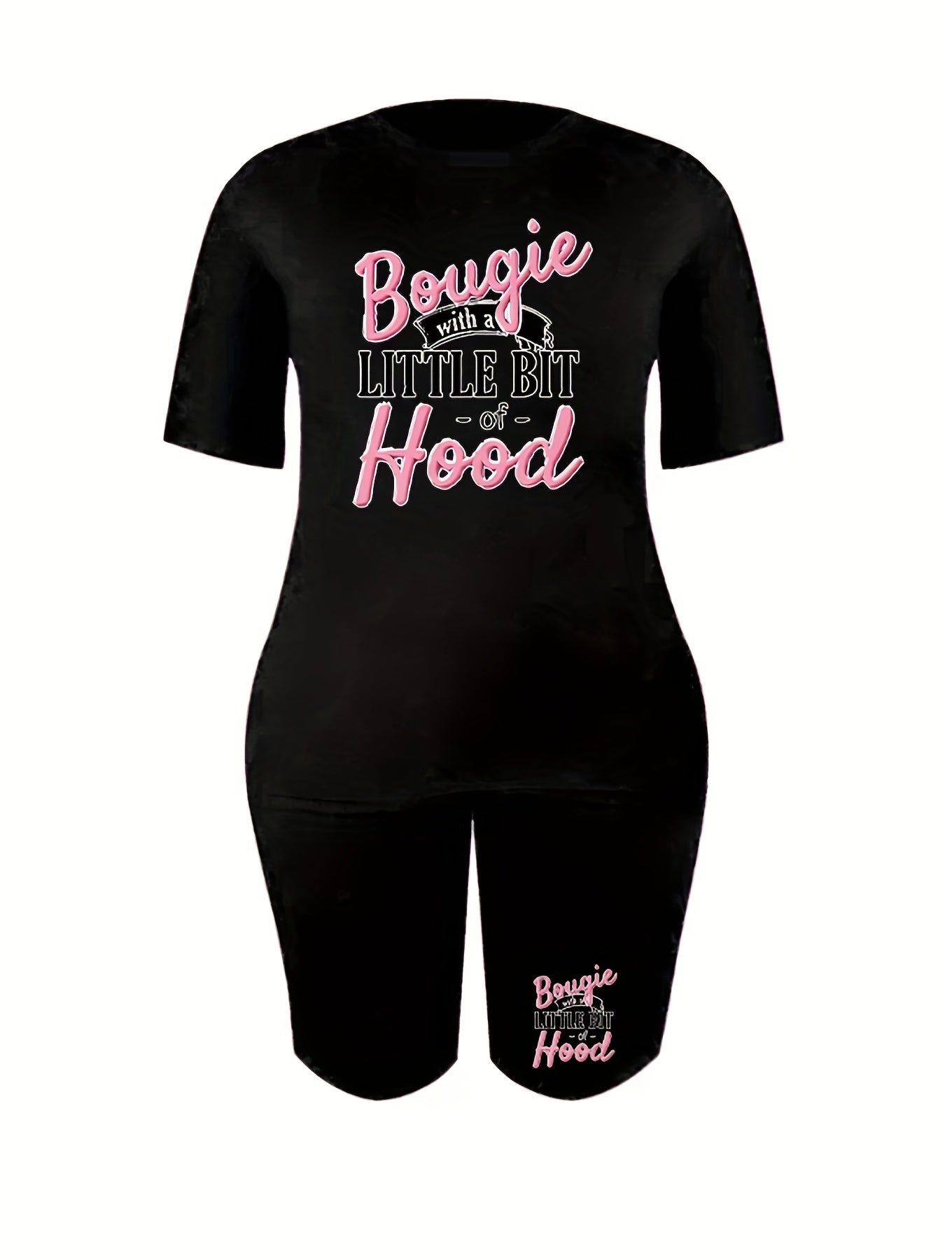 Women's Plus Slogan Print Crop Top & Shorts Set