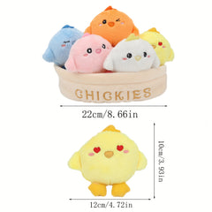 Plush Toy Set Chicken Dumpling Strawberries Carrots Designs in Basket 6pcs