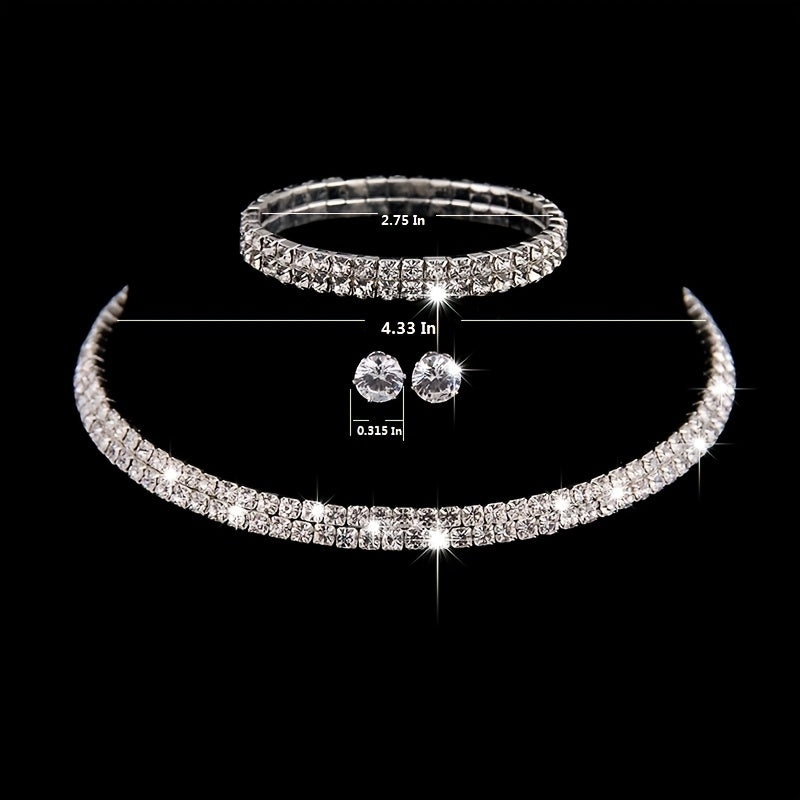 Zircon Bridal Jewelry Set: Necklace, Earrings, Bracelet