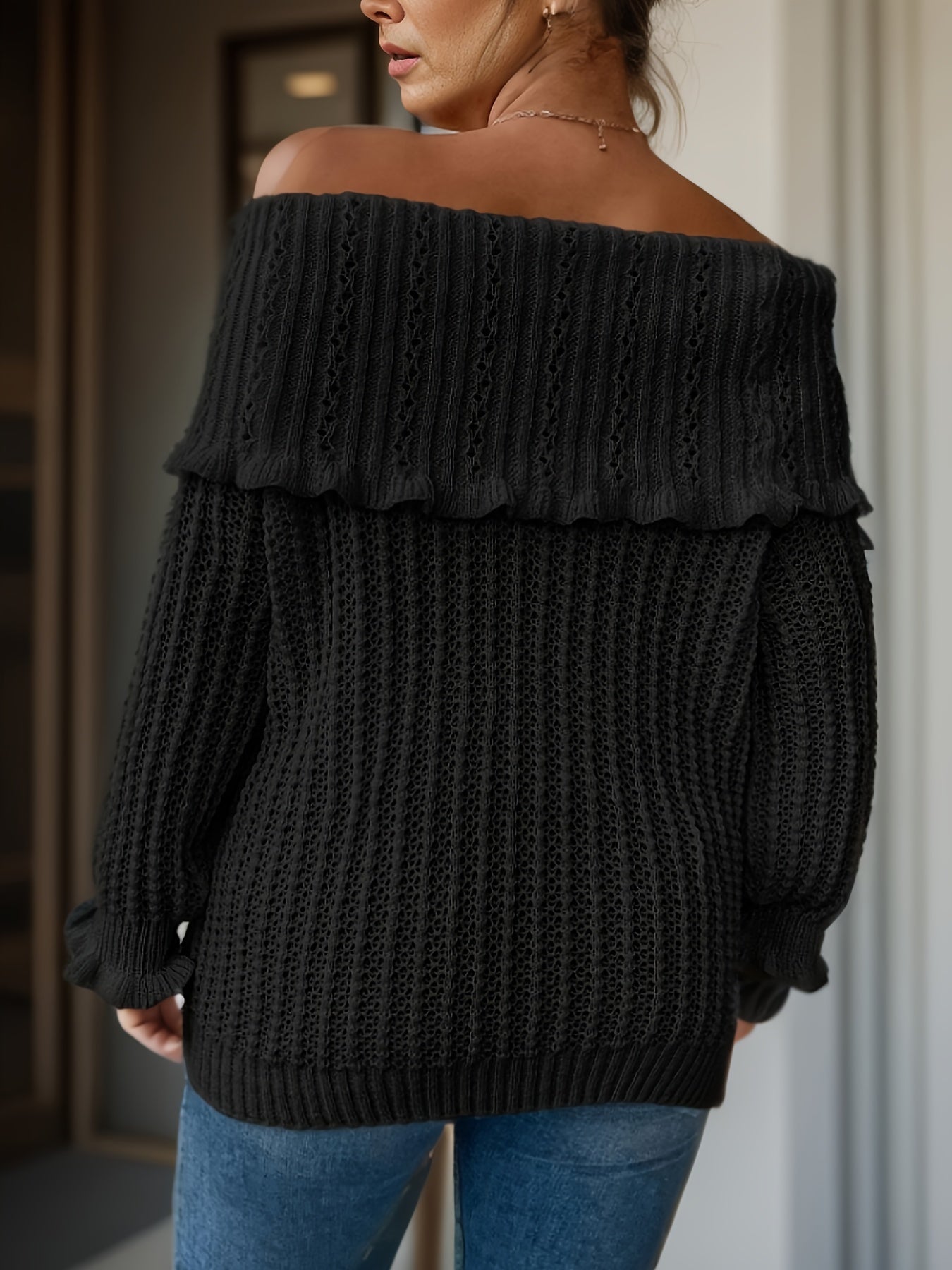  Casual Sweater Women's Solid Off Shoulder Layered Jum