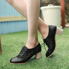 Women's Floral Lace Brogues Chunky Heels for Oktoberfest