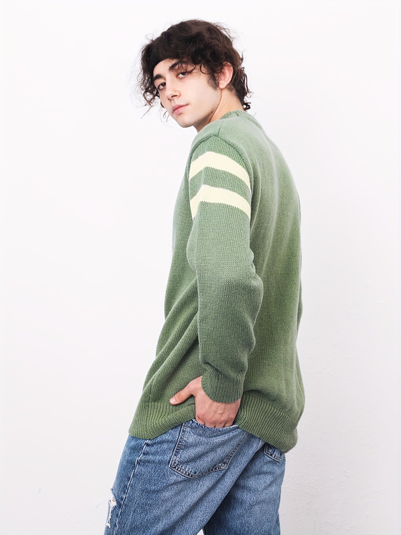Men's ''G'' Pattern Sweater Warm Knit Pullover