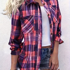  Plaid Print Long Sleeve Button Up Shirt
