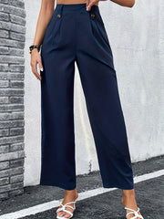  Solid Button High Rise Trousers