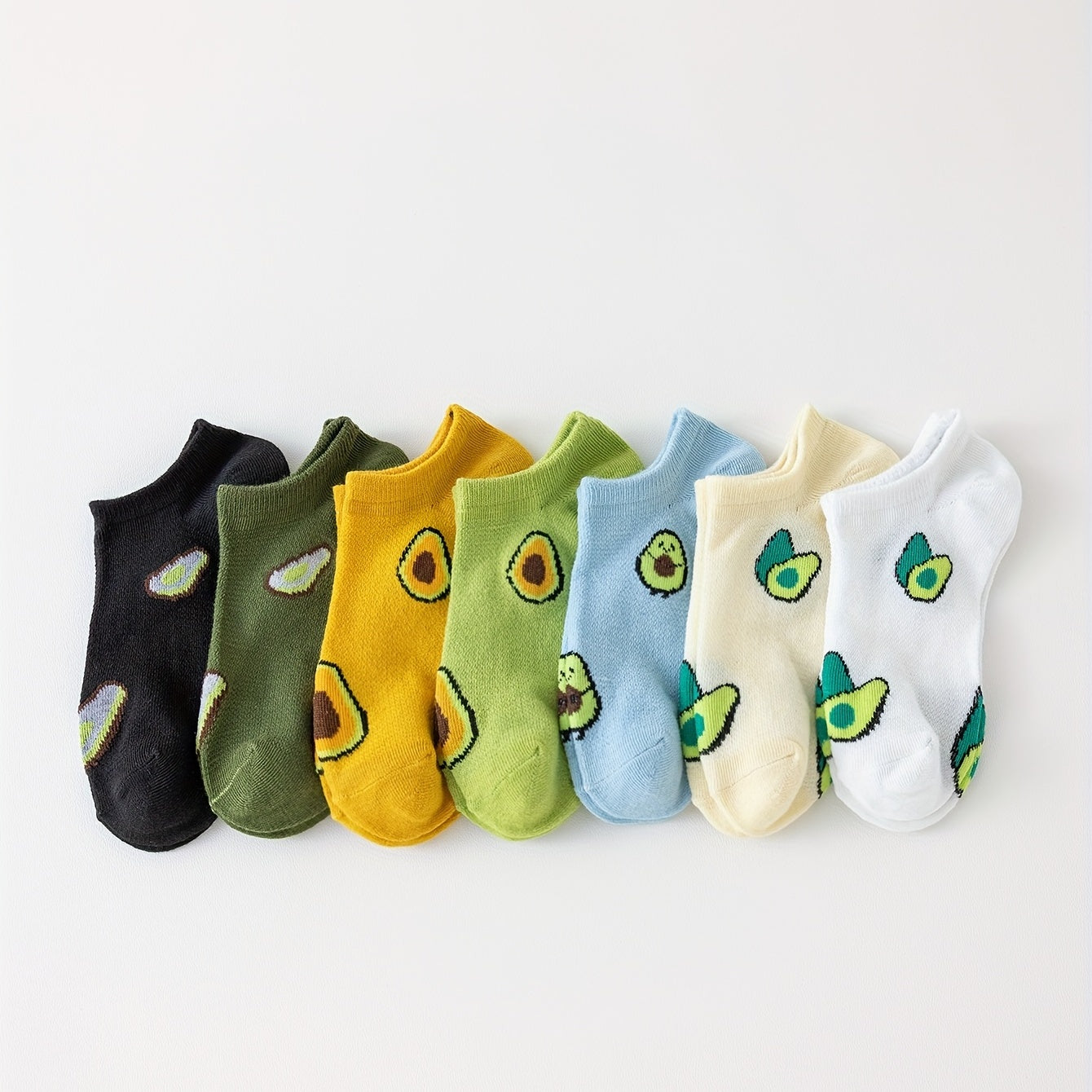 7 Pairs Avocado Print Low Cut Ankle Socks Women's Stockings