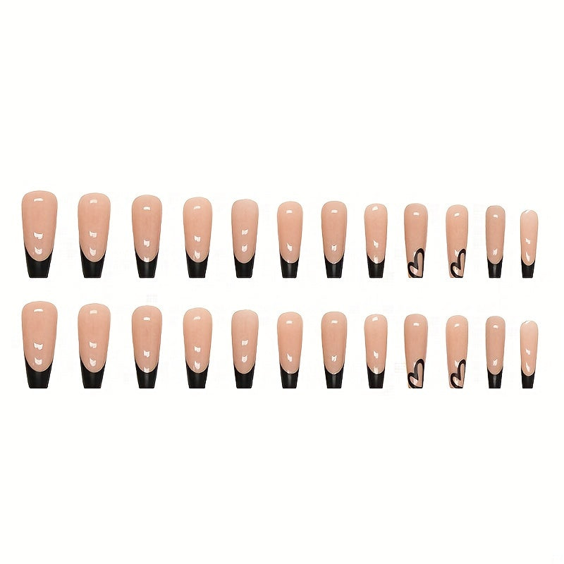 Pink Coffin Nails with Tip and Heart Acrylic Press On Nails