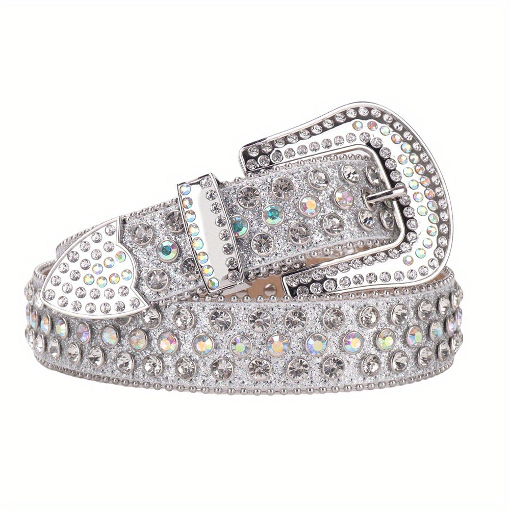 Sparkle Men's Rhinestone Buckle Belt Western Bling Bling Punk Cowboy Cowgirl