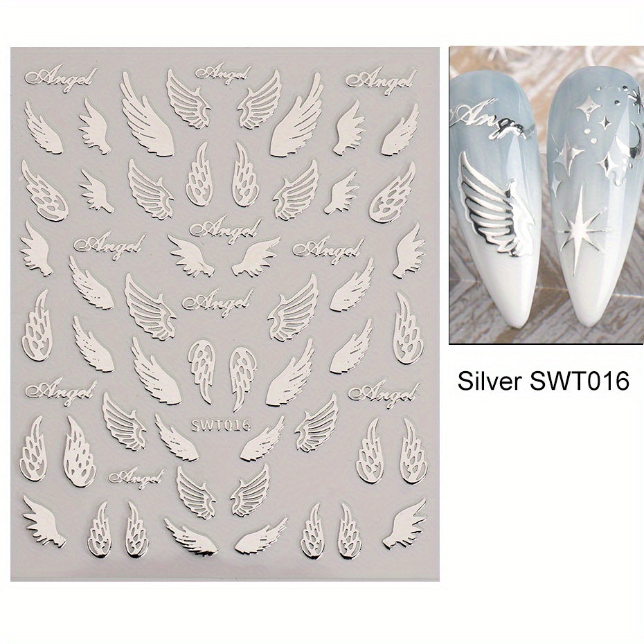 Bronzing Nail Stickers Angel Wings Star Moon Necklace Nail Decals
