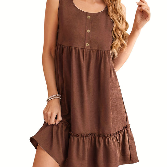  Women's Smock Tank Dress with Button Decor