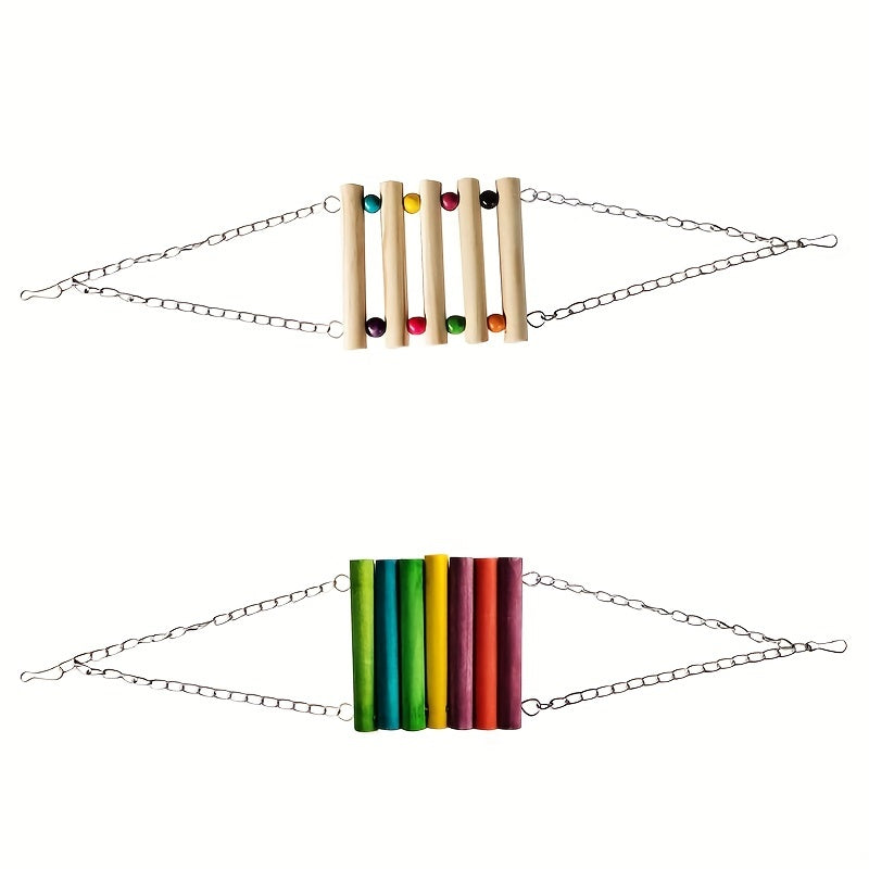 Pet Wooden Ladder Climbing Swing for Parrots Fun Hammock Toy