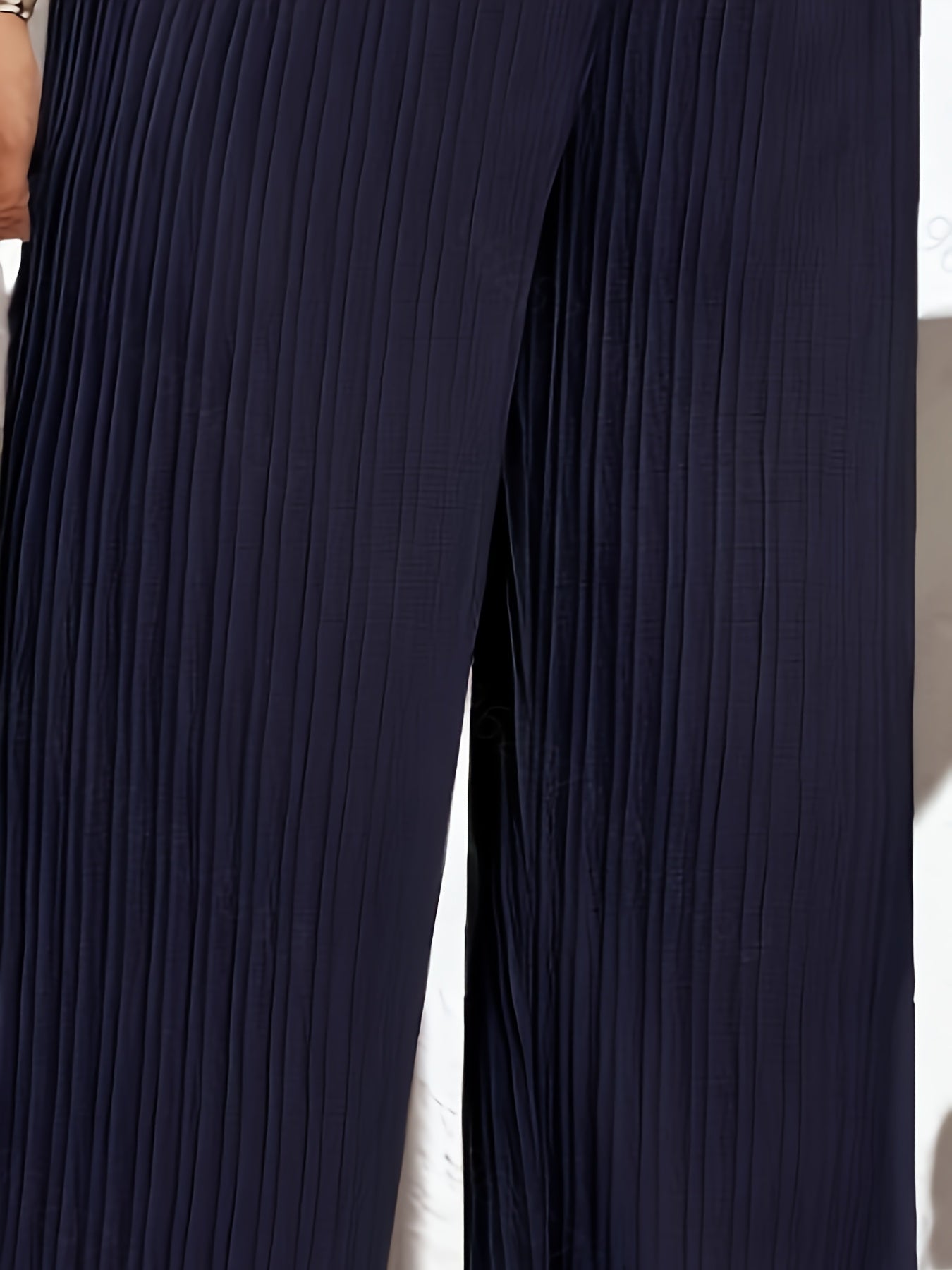 Plus Size Solid Ribbed Wide Leg Trousers
