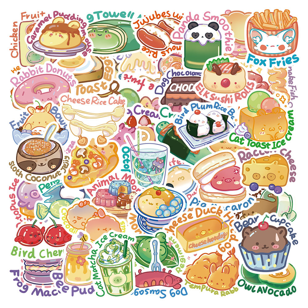 50Pcs Animal Food Series Waterproof Stickers for Laptop PC Mobile Smartp