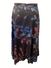 Leaf Print Maxi A line Skirt With Pockets