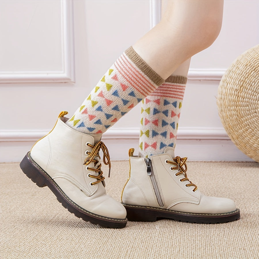 3 Pairs Geometric Pattern Socks Women's Mid Tube Stockings